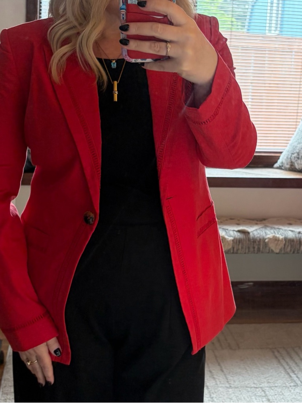 Bloomingdale's vintage 90s linen blend Red Women's Blazer jacket sz 10 coastal